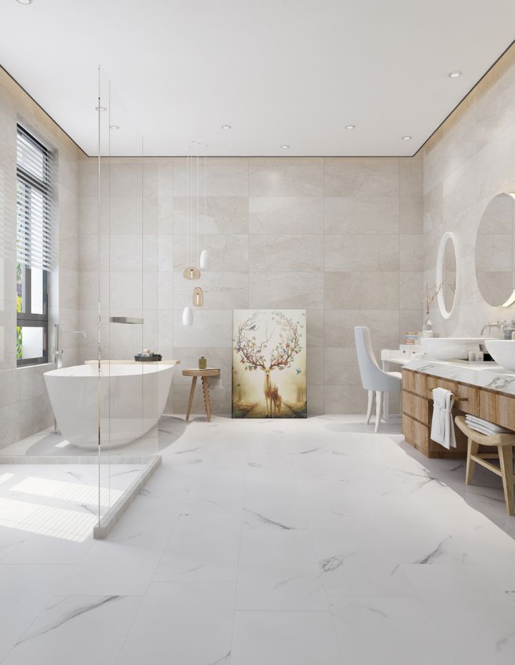 waterproof vinyl tile look bathroom floors in Saint Paul, MB