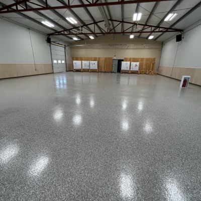 epoxy floors in a large St. Paul, AB, garage by Ideal Interiors